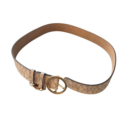 Michael Kors Logo-Print Belt With Gold-Tone Buckle & Chain Accent Size Medium - Picture 2 of 7